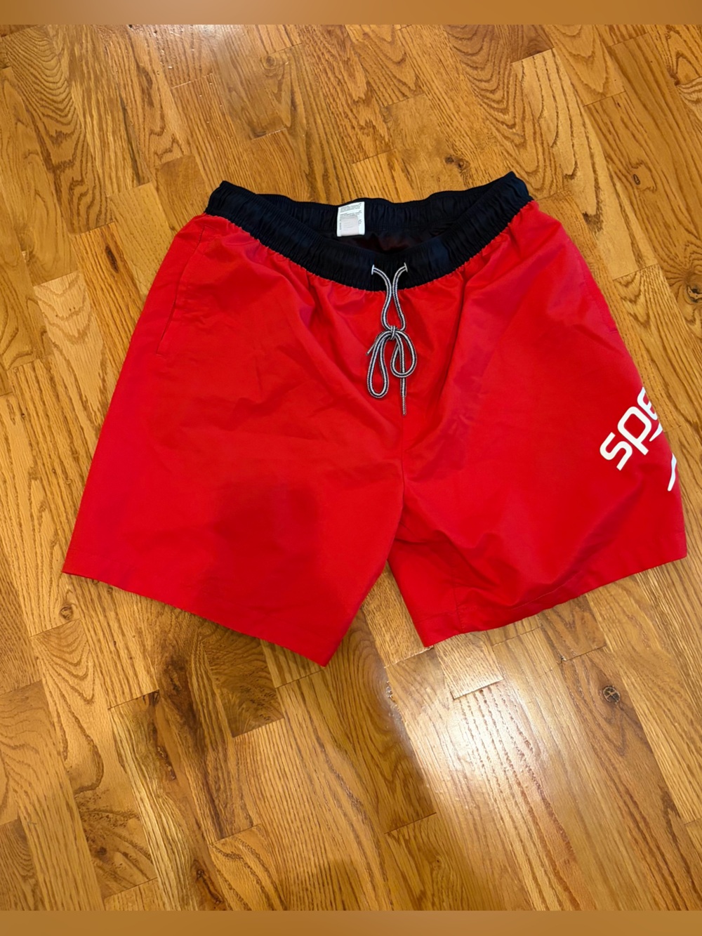 Speedo Red Athletic Swim Shorts with Black Waistband Size XL